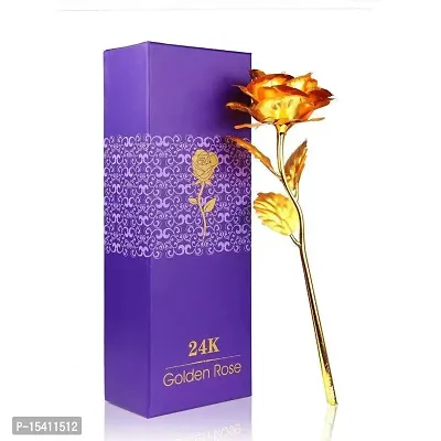 Perfect Pricee Gift Valentine Gift Golden Rose 25 Cm with Beautiful Gift Box and Carry Bag (Golden)-thumb0