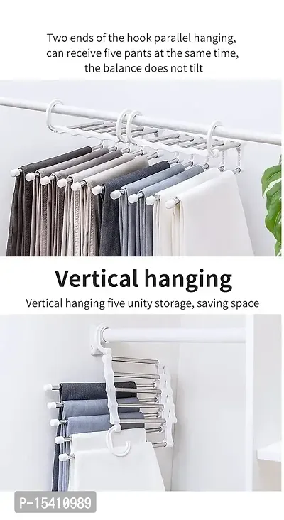 Perfect Pricee 5 in 1 Pant Rack Shelves Plastic Metal Magic Shirt Saree Dresses Scarf Hanger-thumb3