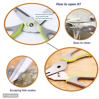 Perfect Pricee 10 in 1 Multipurpose Stainless Steel Mighty Shears Scissor for Cooking, Seafood, Cutter, Peeler, Opener, Slicer and Magnetic Cover-thumb5