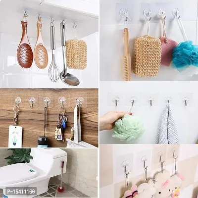 Max Home Pack of 10Pcs Self Adhesive Wall Hooks, Heavy Duty Sticky Hooks for Hanging 10KG (Max), Waterproof Transparent Adhesive Hooks for Wall, Wall Hangers for Hanging Kitchen Bathroom (White)-thumb5