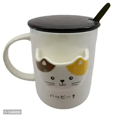 kunya Ceramic Green Tea Mug - Coffee Mug with Lid Mugs for Coffee, Cup, Stylish Mug with Lid / Tea Bag Holder, Mug for Gifting (Random Color 450ML)