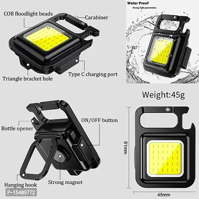 kunya The Genuine Keychain LED Light with Bottle Opener, Magnetic Base and Folding Bracket Mini COB 500 Lumens Rechargeable Emergency Light (Square with 4 Modes)-thumb3