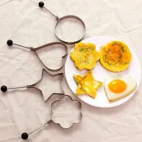 Kunya 4pcs Stainless Steel Omelette Mould Device Love Surprise Eggs Ring Model Set Heart Shape,Round Shape , Flower Shape  Star Shape Egg Mold Styling Tools, Silver.-thumb4