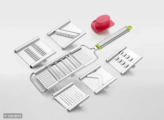 Kunya Stainless Steel 6 in 1 Multipurpose Slicer / Grater / Vegetable Cutter Full Set with 6 Blades- Silver