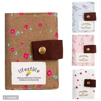 kunya Women's Mini Short Card Holder Fashion Ladies Foldable Small Coin Pocket Pastoral Floral Canvas Bag Wallet Clutch Purse-thumb0