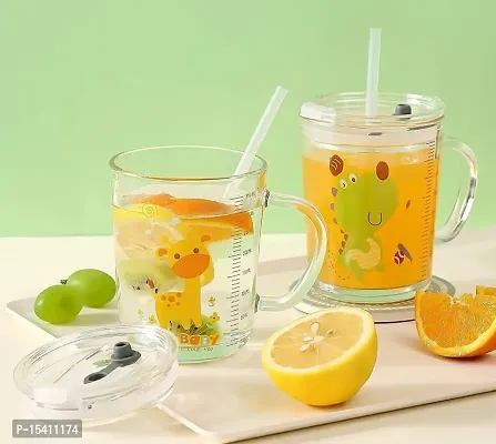 kunya Transparent Glass Tumbler with Lid and Straw Coffee Mug Tea Cup Travel Mug Smoothies Fruit Juice Mug Pack of 1-thumb5