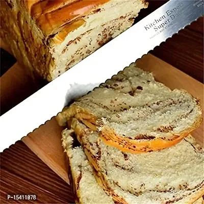 Grizzly? 1 pc 10 inch Steel Bread Knife Wide Teeth Toast Slicing Knives Cake Slicer Baking Pastry Cutter with Wooden Handle-thumb5