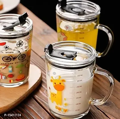 kunya Transparent Glass Tumbler with Lid and Straw Coffee Mug Tea Cup Travel Mug Smoothies Fruit Juice Mug Pack of 1-thumb2