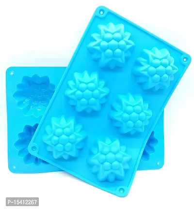 Folca? 1 Pc 6 Cavity Silicone Mould for Handmade Soap, Cake, Jelly, Pudding, Chocolate, Dessert etc (Flower Mould Design 4)-thumb3