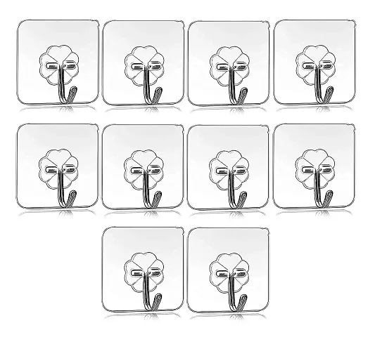 Max Home Pack of 10Pcs Self Adhesive Wall Hooks, Heavy Duty Sticky Hooks for Hanging 10KG (Max), Waterproof Transparent Adhesive Hooks for Wall, Wall Hangers for Hanging Kitchen Bathroom (White)