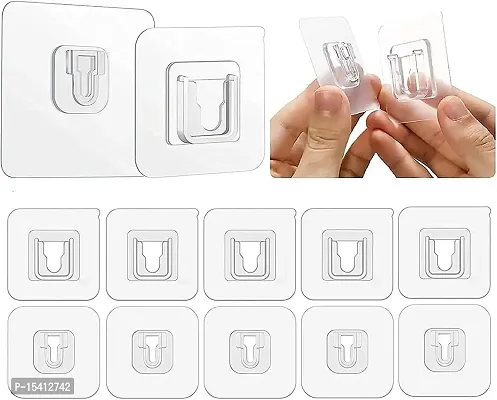 Max Home Double-Sided Adhesive Wall Hooks 6.6lb/3kg(Max) Heavy Duty Self-Adhesive Hooks, Multi-Purpose Transparent Adhesive Hooks for Bathroom and Kitchen, Waterproof and Oil-Proof (Set of 10 Pairs)-thumb0