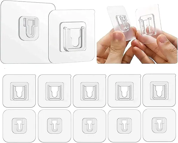 Max Home Double-Sided Adhesive Wall Hooks 6.6lb/3kg(Max) Heavy Duty Self-Adhesive Hooks, Multi-Purpose Transparent Adhesive Hooks for Bathroom and Kitchen, Waterproof and Oil-Proof (Set of 10 Pairs)