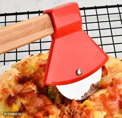 Perfect Pricee Axe Shaped Pizza Cutter with Sharp Rotating Blade for Bread, Cakes , 22.5 X 10 X 2 cm , Color- Red-thumb3