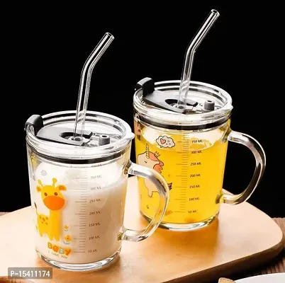 kunya Transparent Glass Tumbler with Lid and Straw Coffee Mug Tea Cup Travel Mug Smoothies Fruit Juice Mug Pack of 1-thumb0