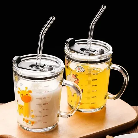 kunya Transparent Glass Tumbler with Lid and Straw Coffee Mug Tea Cup Travel Mug Smoothies Fruit Juice Mug Pack of 1