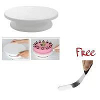 Grizzly Plastic Cake Rotary Table Revolving Rotating Cake Stand Baking Tool Cake Turntable Stand, 28cm, White + Free 6 in Straight Palette Knife (Combo 1)-thumb1