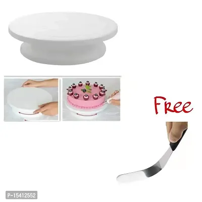 Grizzly Plastic Cake Rotary Table Revolving Rotating Cake Stand Baking Tool Cake Turntable Stand, 28cm, White + Free 6 in Straight Palette Knife (Combo 1)-thumb2
