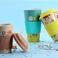 kunya Bamboo Nature's Kids Drinking Cups Mug with Silicone Grip, Bamboo Fiber Coffee Mug (Multicolor)-thumb3