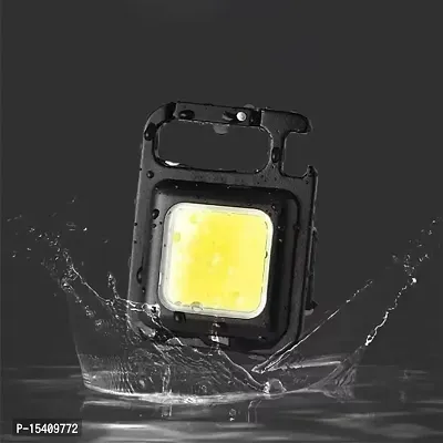 kunya The Genuine Keychain LED Light with Bottle Opener, Magnetic Base and Folding Bracket Mini COB 500 Lumens Rechargeable Emergency Light (Square with 4 Modes)