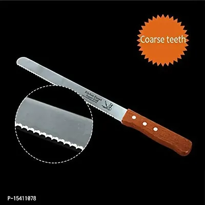 Grizzly? 1 pc 10 inch Steel Bread Knife Wide Teeth Toast Slicing Knives Cake Slicer Baking Pastry Cutter with Wooden Handle-thumb2