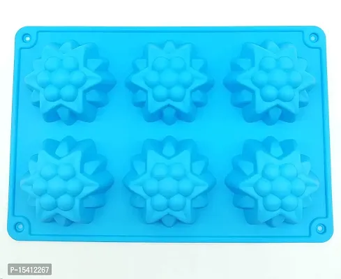 Folca? 1 Pc 6 Cavity Silicone Mould for Handmade Soap, Cake, Jelly, Pudding, Chocolate, Dessert etc (Flower Mould Design 4)-thumb0