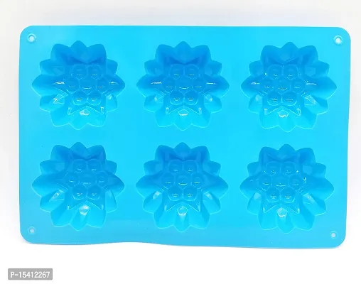 Folca? 1 Pc 6 Cavity Silicone Mould for Handmade Soap, Cake, Jelly, Pudding, Chocolate, Dessert etc (Flower Mould Design 4)-thumb4