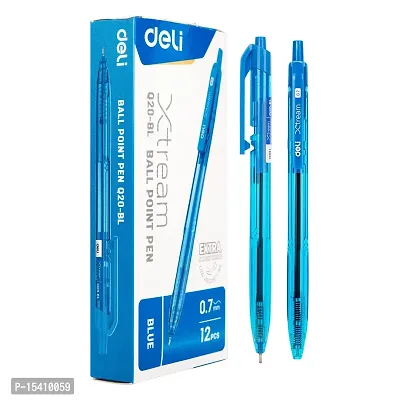 Deli Roller Lightweight Ballpoint Pen, 0.7mm Tip, Ball Point Pen Set with Soft Grip for Smooth Writing, Students, College, Office (Blue)-thumb2