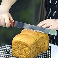 Grizzly? 1 pc 10 inch Steel Bread Knife Wide Teeth Toast Slicing Knives Cake Slicer Baking Pastry Cutter with Wooden Handle-thumb2