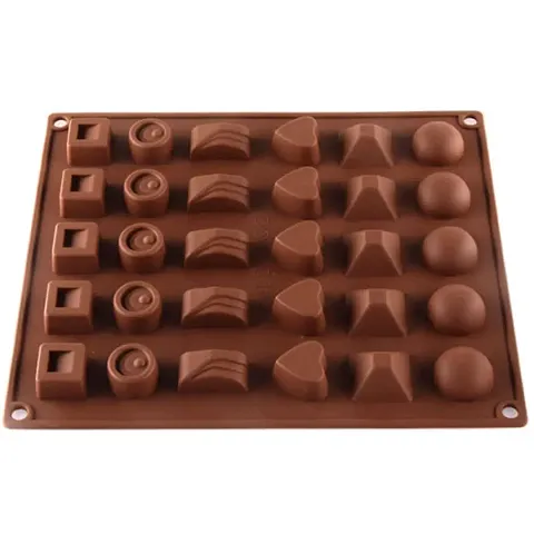 Folca? 1 Pc 30 Cavity 3D Silicone Chocolate Moulds Tray/Ice Mould/Bakeware Mould Brown Chocolate Mould Birthday Wedding Cake Decorating Tools(Multiple Shapes)