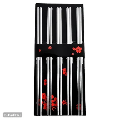 Perfect Pricee Stainless Steel Round Chinese Chopsticks, Medium(Multicolour) - 5 Pairs