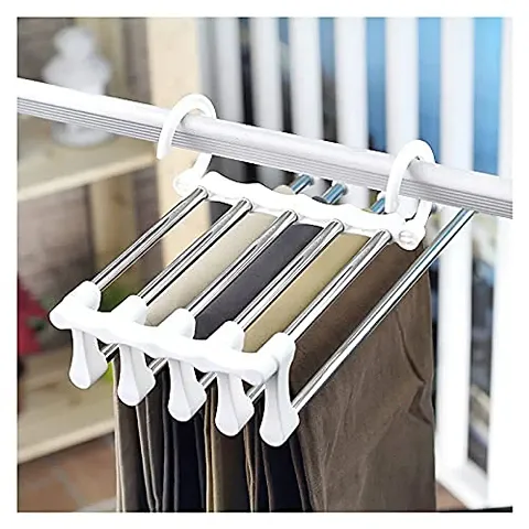 Perfect Pricee 5 in 1 Pant Rack Shelves Plastic Metal Magic Shirt Saree Dresses Scarf Hanger