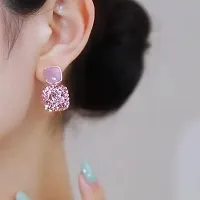 Korean Stone Decor Gold Finish Purple Stone Decor Earring For Womens  Girls Long Earrings Studs-thumb2