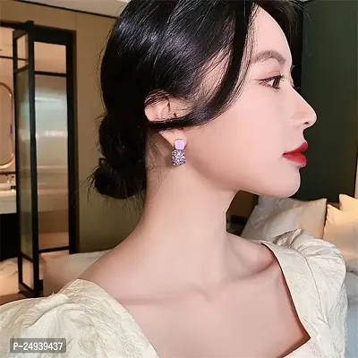 Korean Stone Decor Gold Finish Purple Stone Decor Earring For Womens  Girls Long Earrings Studs-thumb4