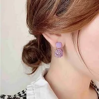 Korean Stone Decor Gold Finish Purple Stone Decor Earring For Womens  Girls Long Earrings Studs-thumb1
