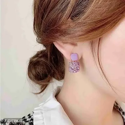 Korean Stone Decor Gold Finish Purple Stone Decor Earring For Womens  Girls Long Earrings Studs-thumb2
