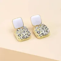 Gold Plated Stone Decor Finish White Stone Decor Korean Earrings Cubic Zirconia Cubic Zirconia Alloy Stud Earring-thumb4