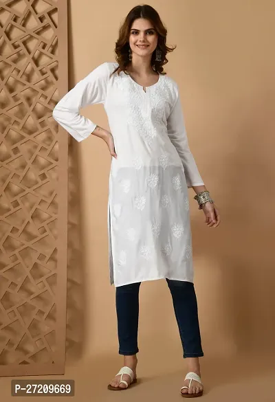 Cool White Color Lucknowee Handwork Chikankari A-Iine Kurta-thumb0