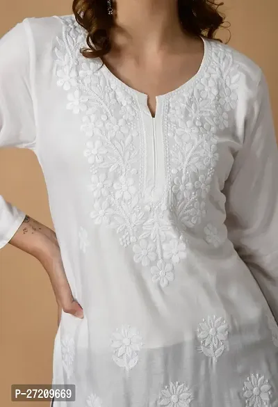 Cool White Color Lucknowee Handwork Chikankari A-Iine Kurta-thumb5