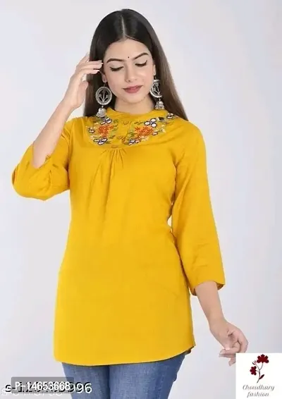 India Fashion Womens Rayon Western Top- Dark Yellow-thumb2