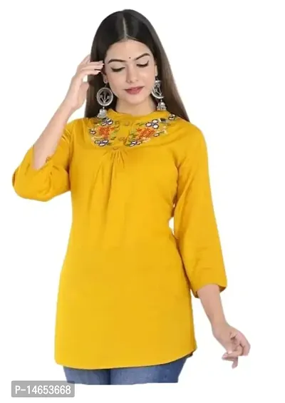 India Fashion Womens Rayon Western Top- Dark Yellow