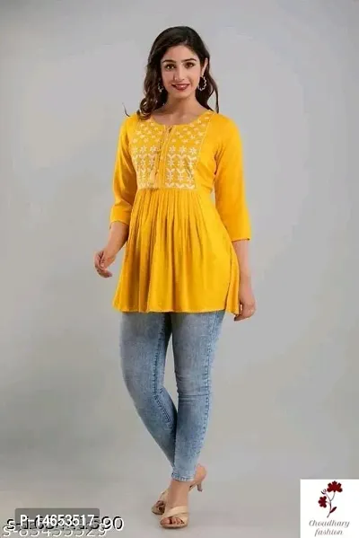 India Fashion Womens Rayon Western Top- Yellow-thumb5
