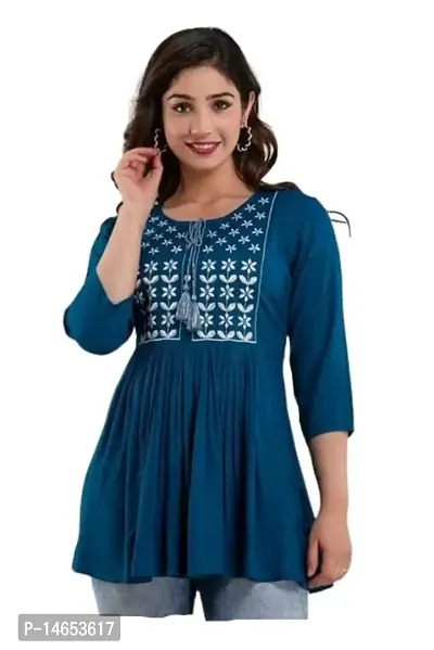 India Fashion Womens Rayon Western Top- Turquoise