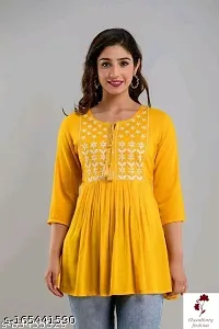 India Fashion Womens Rayon Western Top- Yellow-thumb1