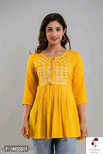 India Fashion Womens Rayon Western Top- Yellow-thumb2
