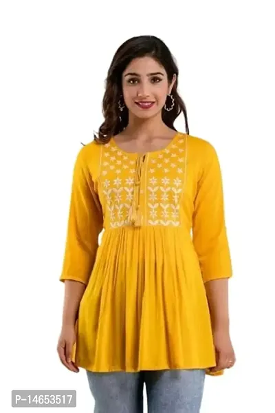India Fashion Womens Rayon Western Top- Yellow-thumb0