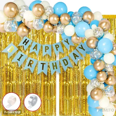 93Pcs Happy Birthday Balloons Decoration Items Combo Kit Blue Gold White&nbsp;&nbsp;(Set of 93)