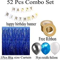 Happy Birthday Banner For Decoration Kit  52 Pcs Combo Set   White Happy Birthday Banner  Blue Curtain Foil  HD Metallic Light Blue  White and Silver Latex Balloons (White Blue)-thumb1