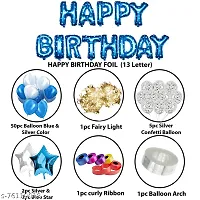 Happy Birthday Decoration Set 75pc with Happy Birthday Foil Blue Color  Metallic   Confetti Balloon  Star Foil Balloon  Balloon Arch  Fairy Light   Ribbon is Decoration Combo Pack-thumb1