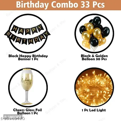 Happy Birthday Banner Decoration Kit &ndash; 33Pcs Set for Boys Husband Balloons Decoration Item Combo with Cheers Foil Balloon And Led Fairy Light-thumb2