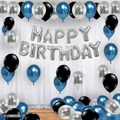 BALLOONS Happy birthday alphabet letter foil balloon (Silver) set of 13 letters   pack of 30 pcs black  Blue and silver balloons